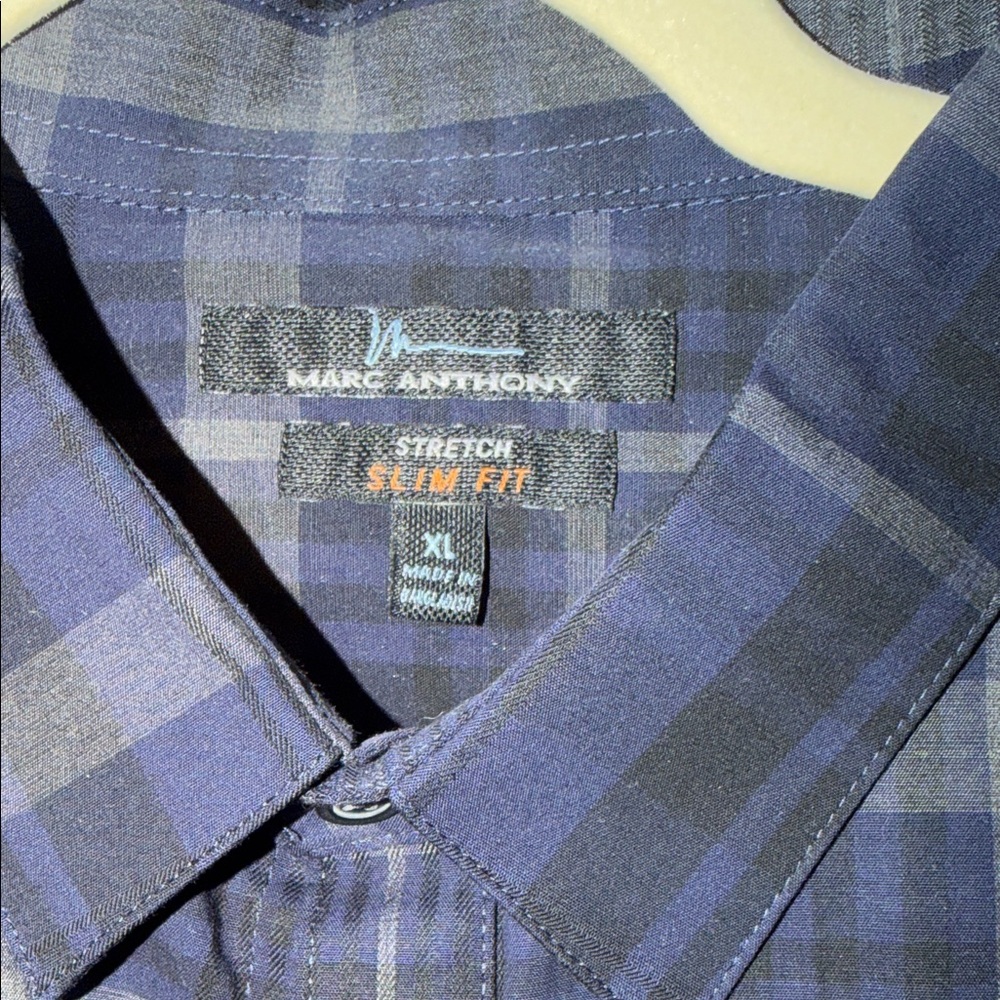 Men's Navy and Charcoal Plaid Button-Up Shirt - Picture 2 of 4
